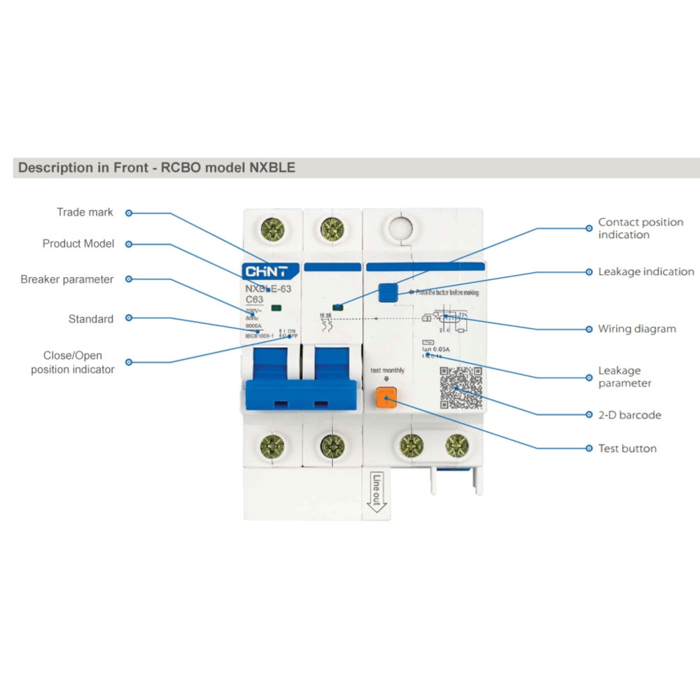 เบรคเกอร์กันดูด 25 แอมป์ 2 โพล 30MA 10KA CHINT RCBO NXBLE-63H 2P C25 TYPE AC_5